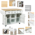 Kitchen Cart With Rubber Wood Drop Leaf Countertop ,Cabinet Door Internal Storage Racks,Kitchen Island On 5 Wheels With Storage Cabinet And 3 Drawers For Dinning Room,White White Mdf