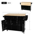 Kitchen Cart With Rubber Wood Drop Leaf Countertop ,Cabinet Door Internal Storage Racks,Kitchen Island On 5 Wheels With Storage Cabinet And 3 Drawers For Dinning Room, Black Black Mdf