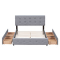 Upholstered Platform Bed With Classic Headboard And 4 Drawers, No Box Spring Needed, Linen Fabric, Queen Size Light Gray Light Gray Upholstered