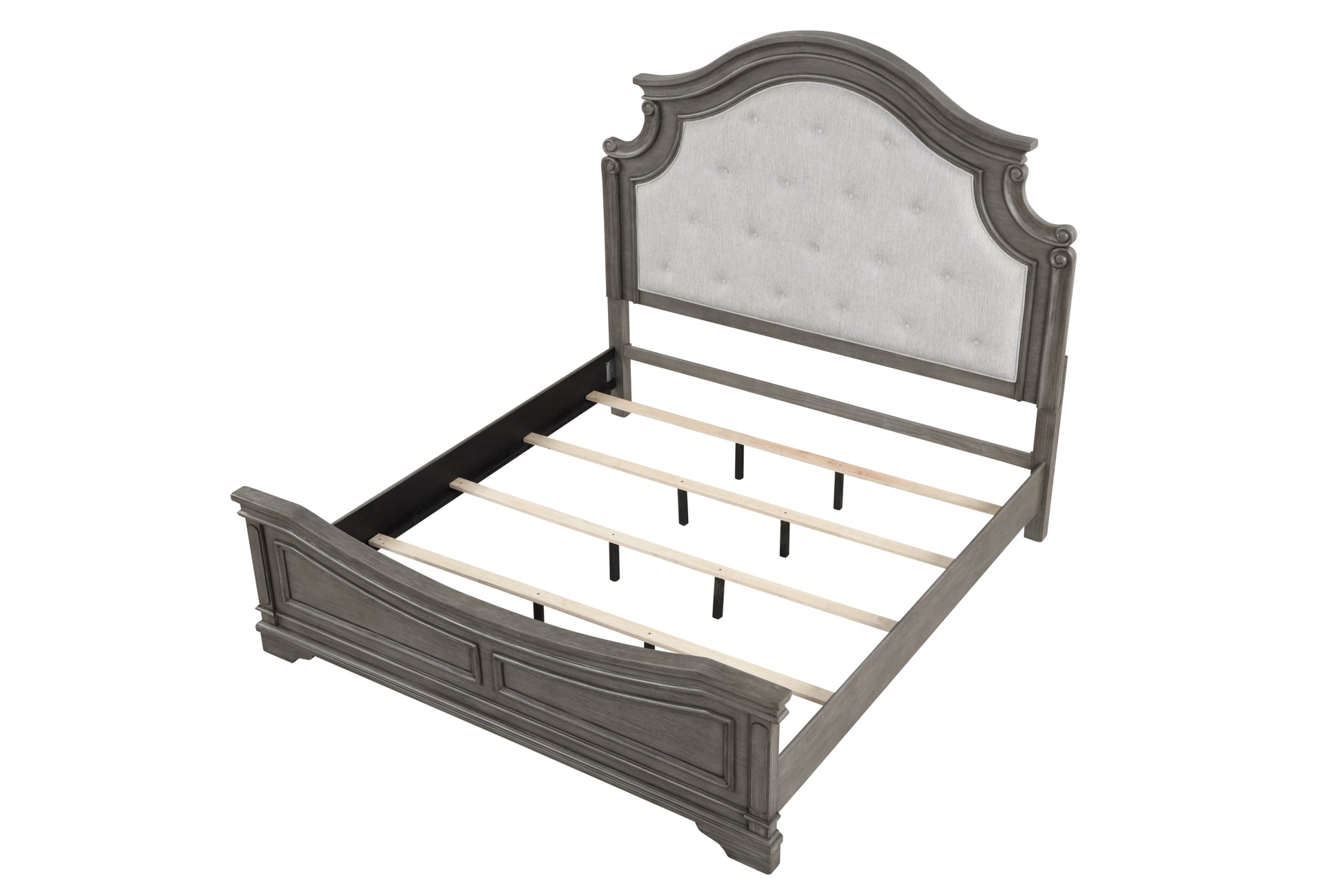 Grace Traditional Style King Bed Made With Wood In Rustic Gray Box Spring Required King Gray Wood Bedroom Traditional Slat Beds Solid Wood Mdf Cotton Wood