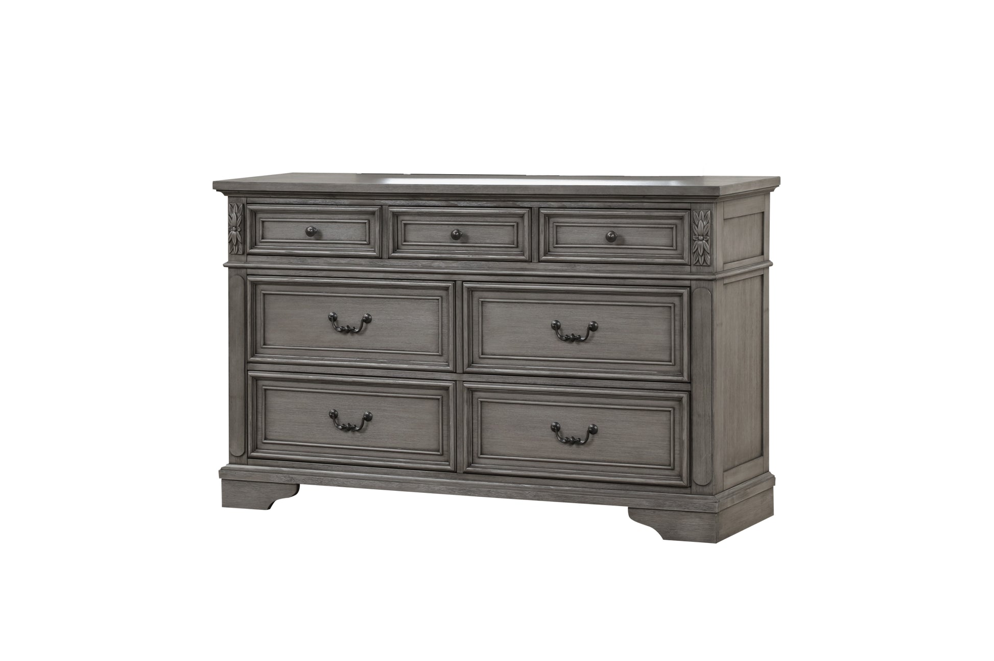 Grace Traditional Style 7 Drawer Dresser Made With Wood In Rustic Gray Gray Drawer 5 Drawers & Above Bedroom Ball Bearing Glides Traditional Solid Wood Antique Solid Wood Mdf Wood