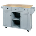 Kitchen Cart With Rubber Wood Drop Leaf Countertop ,Cabinet Door Internal Storage Racks,Kitchen Island On 5 Wheels With Storage Cabinet And 3 Drawers For Dinning Room, Grey Blue Blue Mdf