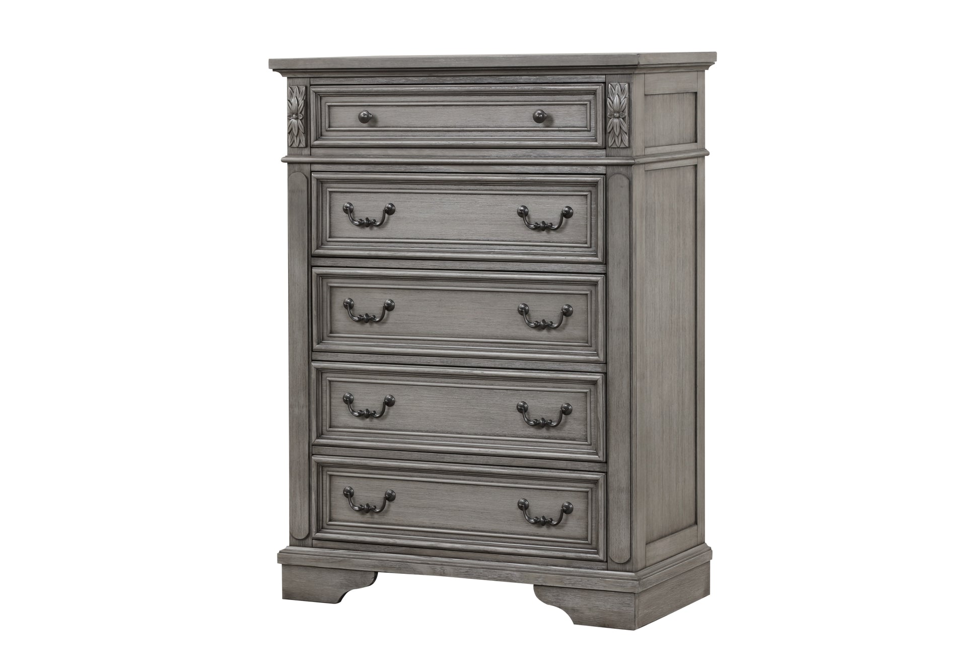 Grace Traditional Style Queen 5 Pc Bedroom Set Made With Wood In Rustic Gray Box Spring Required Queen Gray Wood 5 Piece Set Bedroom Bed Included,Chest Included,Dresser Included,Mirror Included,Nightstand Included Traditional Solid Wood Mdf Cotton Tufted