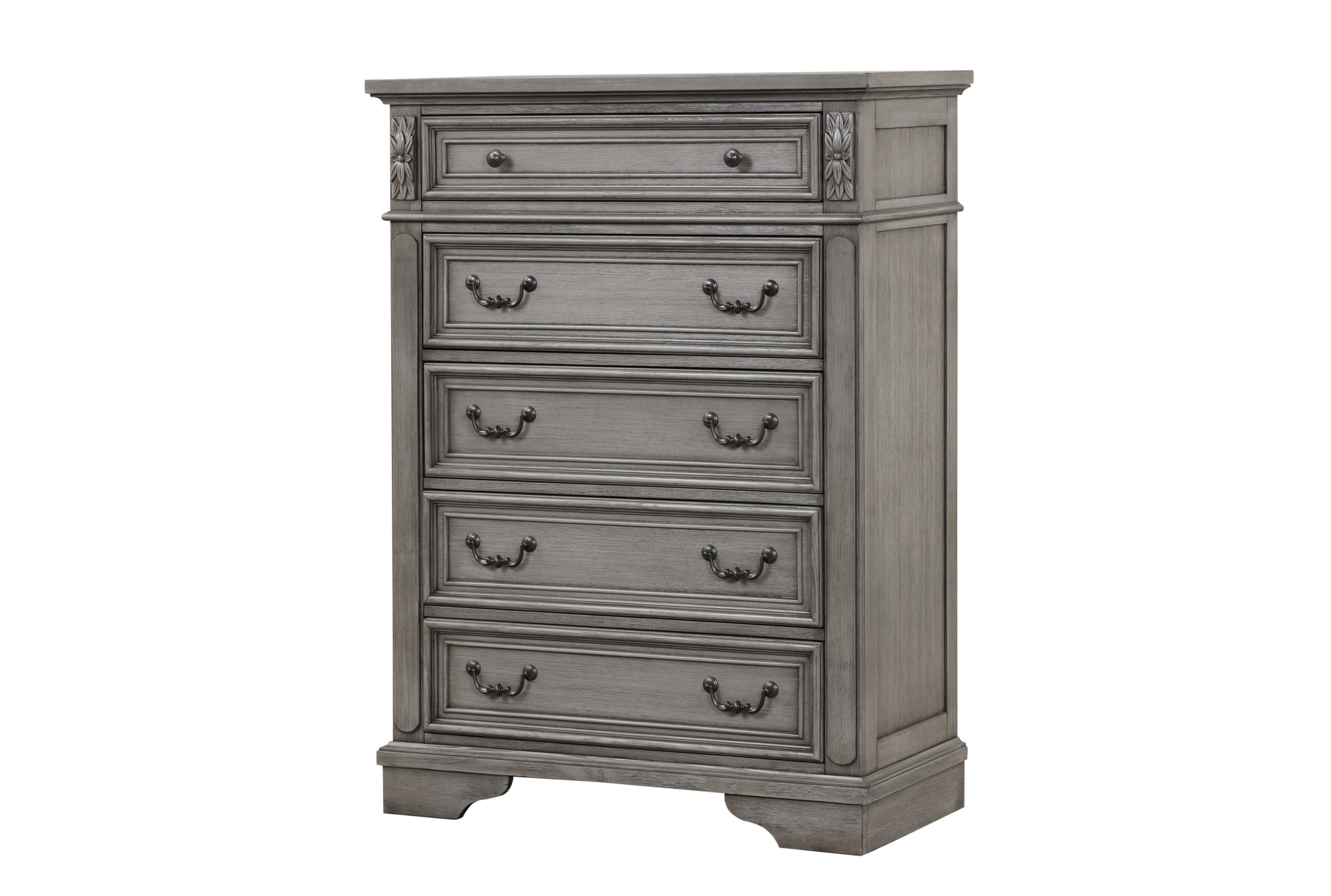 Grace Traditional Style 5 Drawer Chest Made With Wood In Rustic Gray Sliding Gray Drawer 5 Drawers & Above Bedroom Ball Bearing Glides Traditional Antique Solid Wood Mdf Wood