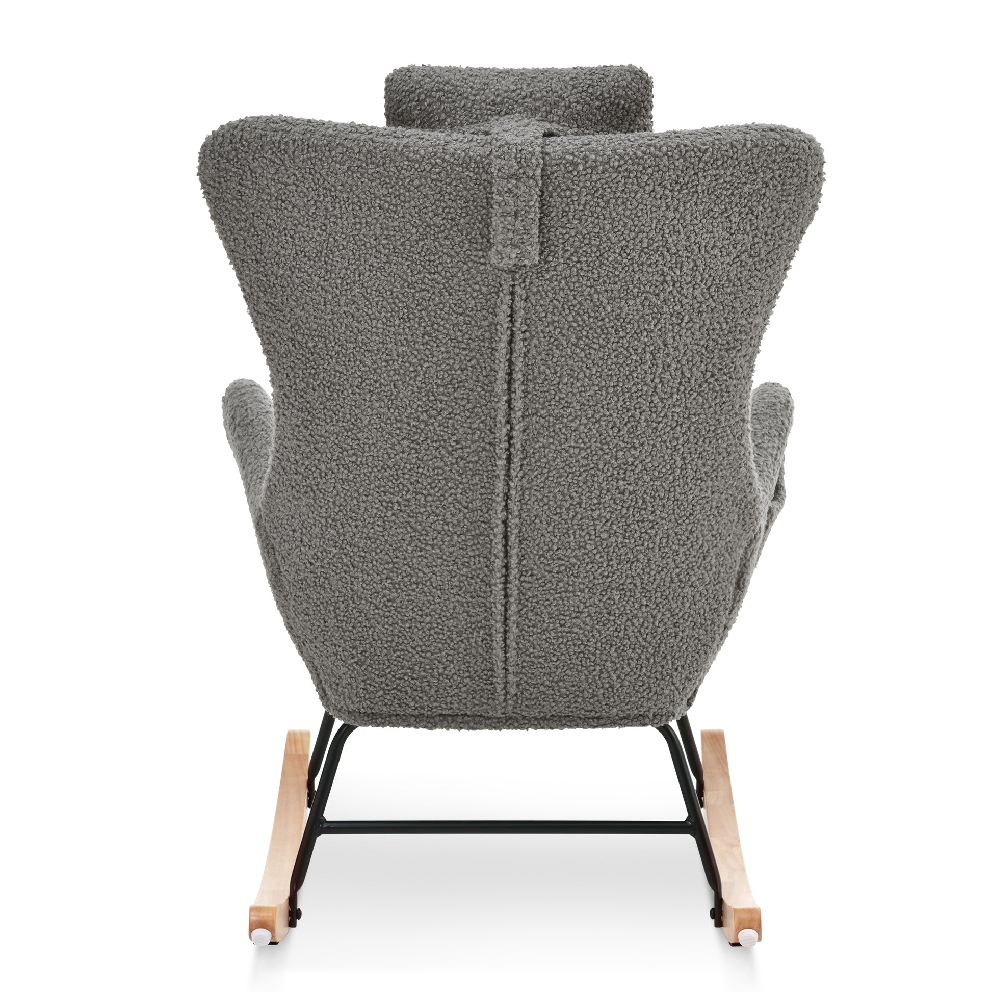 Rocking Chair Nursery, Teddy Upholstered Rocker Glider Chair With High Backrest, Adjustable Headrest & Pocket, Comfy Glider Chair For Nursery, Bedroom, Living Room, Offices, Rubber Wood, Gray Gray Polyester