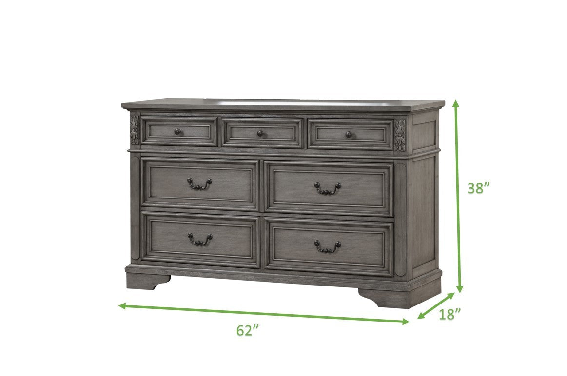 Grace Traditional Style 7 Drawer Dresser Made With Wood In Rustic Gray Gray Drawer 5 Drawers & Above Bedroom Ball Bearing Glides Traditional Solid Wood Antique Solid Wood Mdf Wood