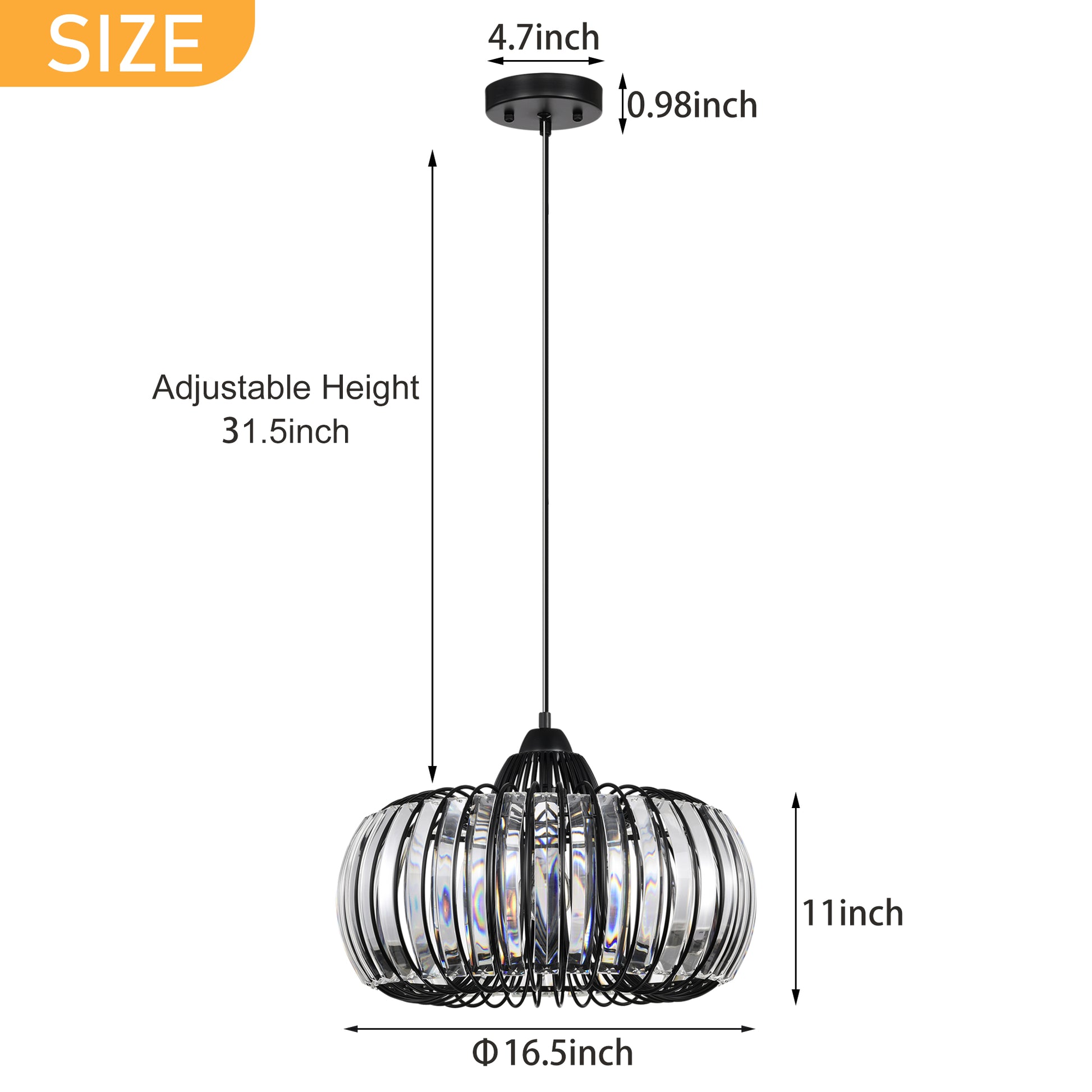 Modern Oblate Black Crystal Chandelier Fixture, Ceiling Pendant Light For Living Room, Bedroom, Kitchen, Dining Room, Hallway, Adjustable Color Temperature, Dimmable, 120V, E26, W16.5*L31.5 Matt