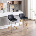 26 Inch Set Of 2 Bar Stools,With Chrome Footrest Velvet Fabric Counter Stool Golden Leg Simple Bar Stool,Black Black Foam Fabric