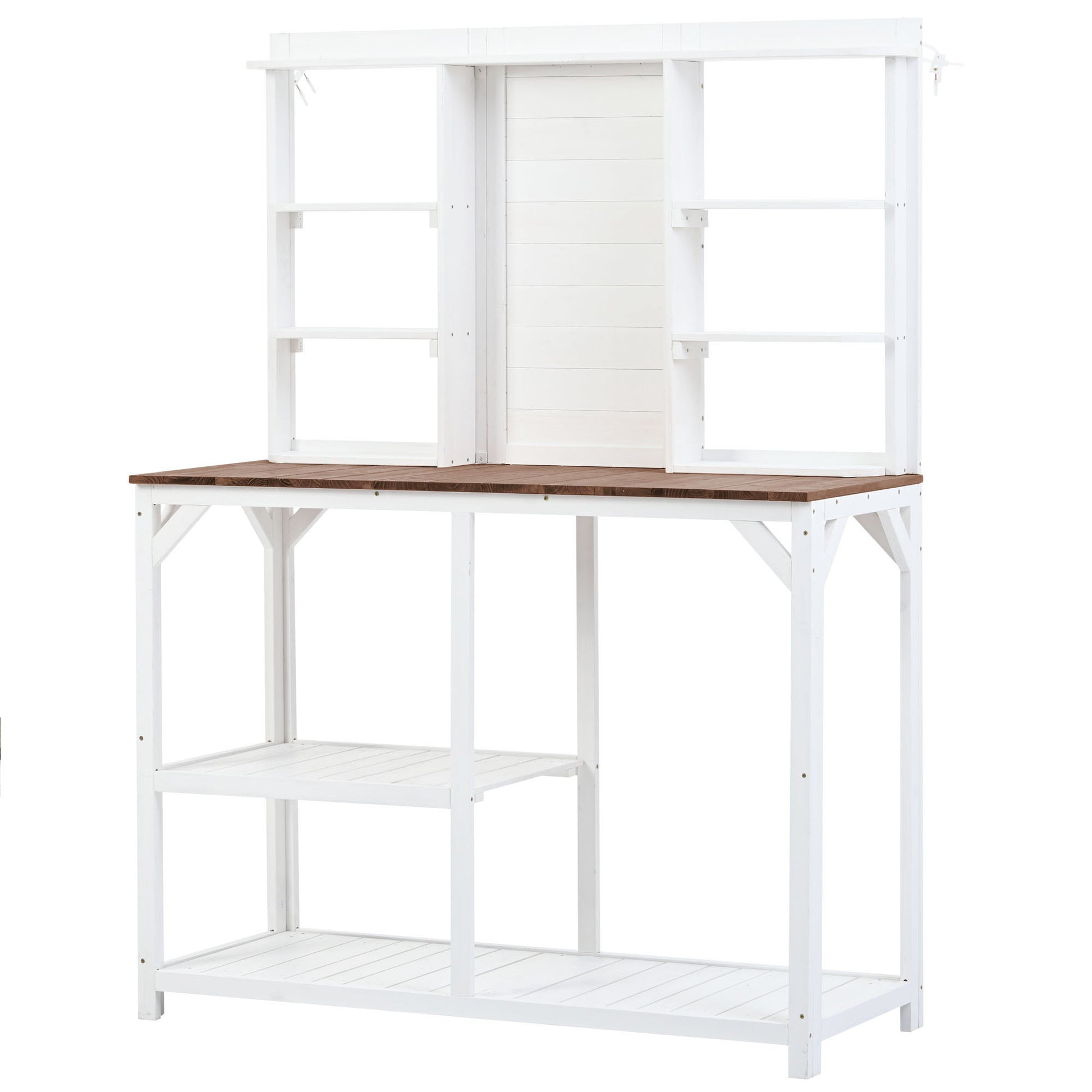 64.6" Large Outdoor Potting Bench, Garden Potting Table, Wood Workstation With 6 Tier Shelves, Large Tabletop And Side Hook For Mudroom, Backyard,White White Garden & Outdoor Casual Wood Solid Wood