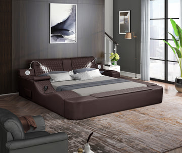 Zoya Smart Multifunctional King Size Bed Made With Wood In Brown Box Spring Not Required King Brown Wood Bedroom Contemporary,Modern Slat Beds Upholstered Wood