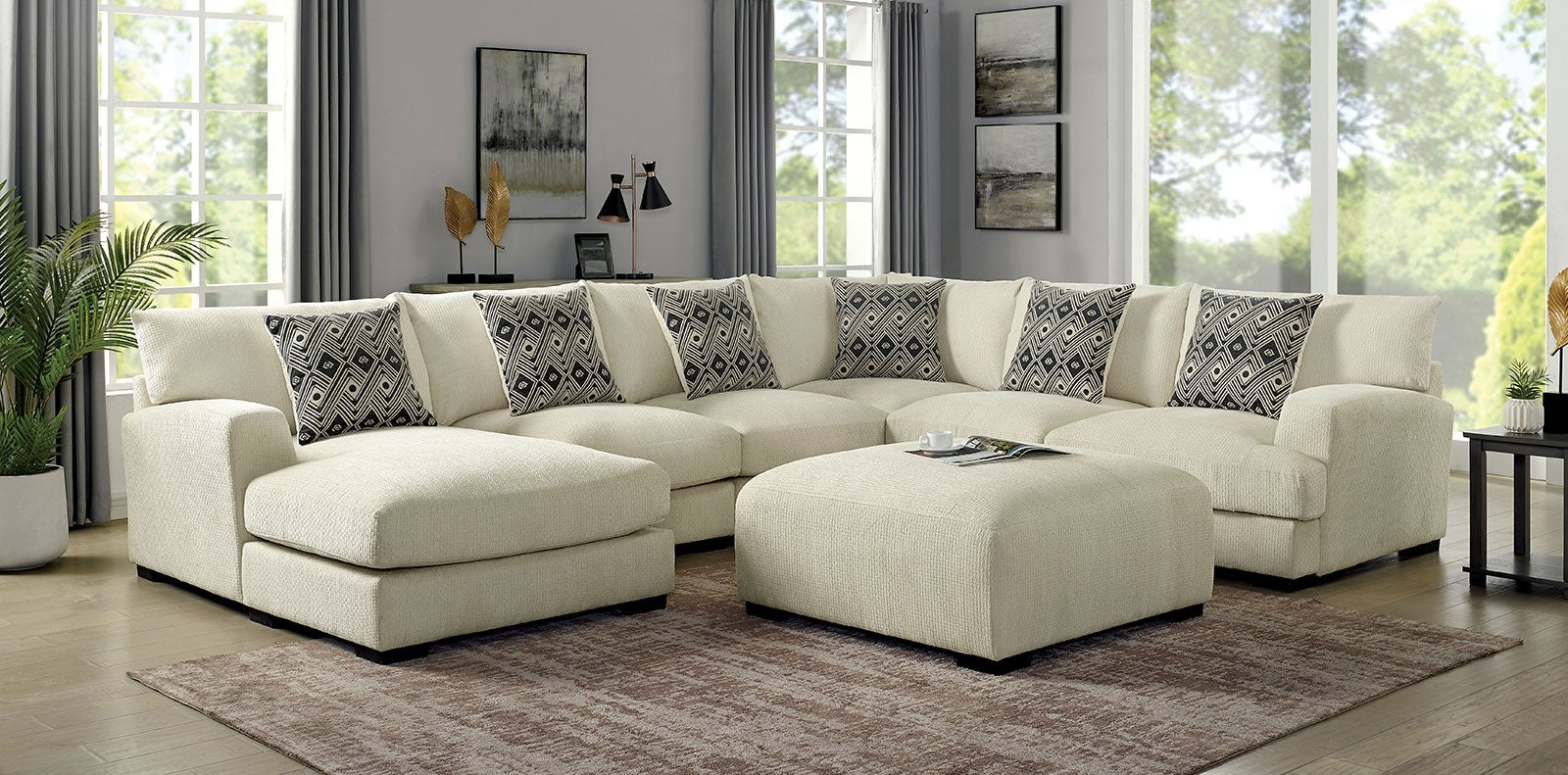 Living Room Lounge Ottoman Beige Chenille Fabric Comfort Cozy Plush Seat Foam Wooden Legs 1Pc Ottoman Only. Beige Chenille Dining Room Grey Contemporary,Modern Square Chenille