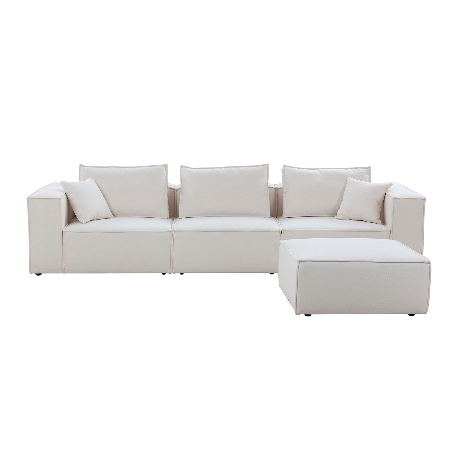 Modular Sectional Living Room Sofa Set, Modern Minimalist Style Couch With Ottoman And Reversible Chaise, L Shape, White White Fabric