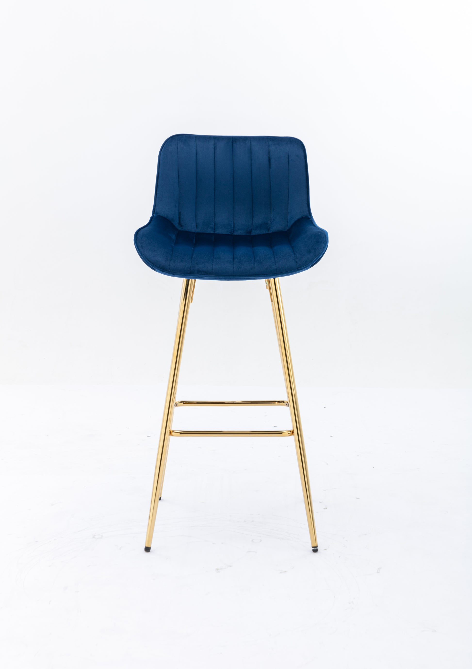 26 Inch Set Of 2 Bar Stools,With Steel Frame Footrest Velvet Fabric Golden Leg Simple Bar Stool,Blue Blue Foam Fabric