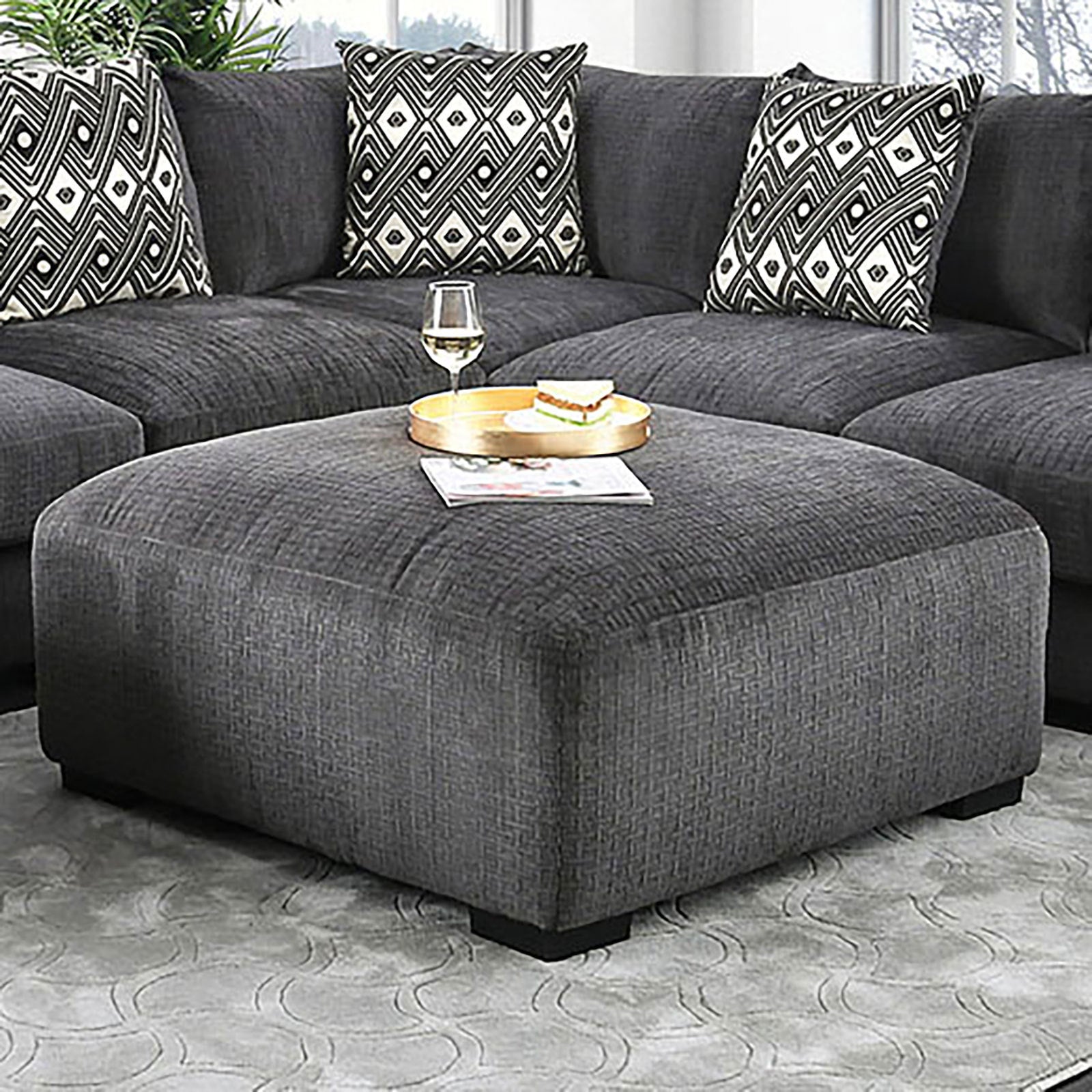 Living Room Lounge Ottoman Gray Chenille Fabric Comfort Cozy Plush Seat Foam Wooden Legs 1Pc Ottoman Only. Gray Chenille Primary Living Space Grey Contemporary,Modern Chenille