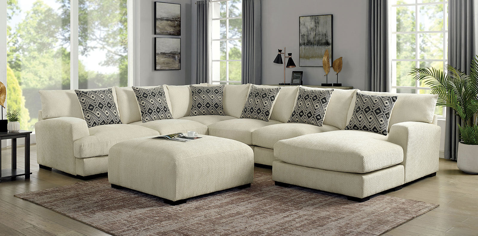 Living Room Lounge Ottoman Beige Chenille Fabric Comfort Cozy Plush Seat Foam Wooden Legs 1Pc Ottoman Only. Beige Chenille Dining Room Grey Contemporary,Modern Square Chenille