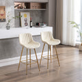 26 Inch Set Of 2 Bar Stools,With Chrome Footrest Velvet Fabric Counter Stool Golden Leg Simple Bar Stool,Cream Cream Foam Fabric