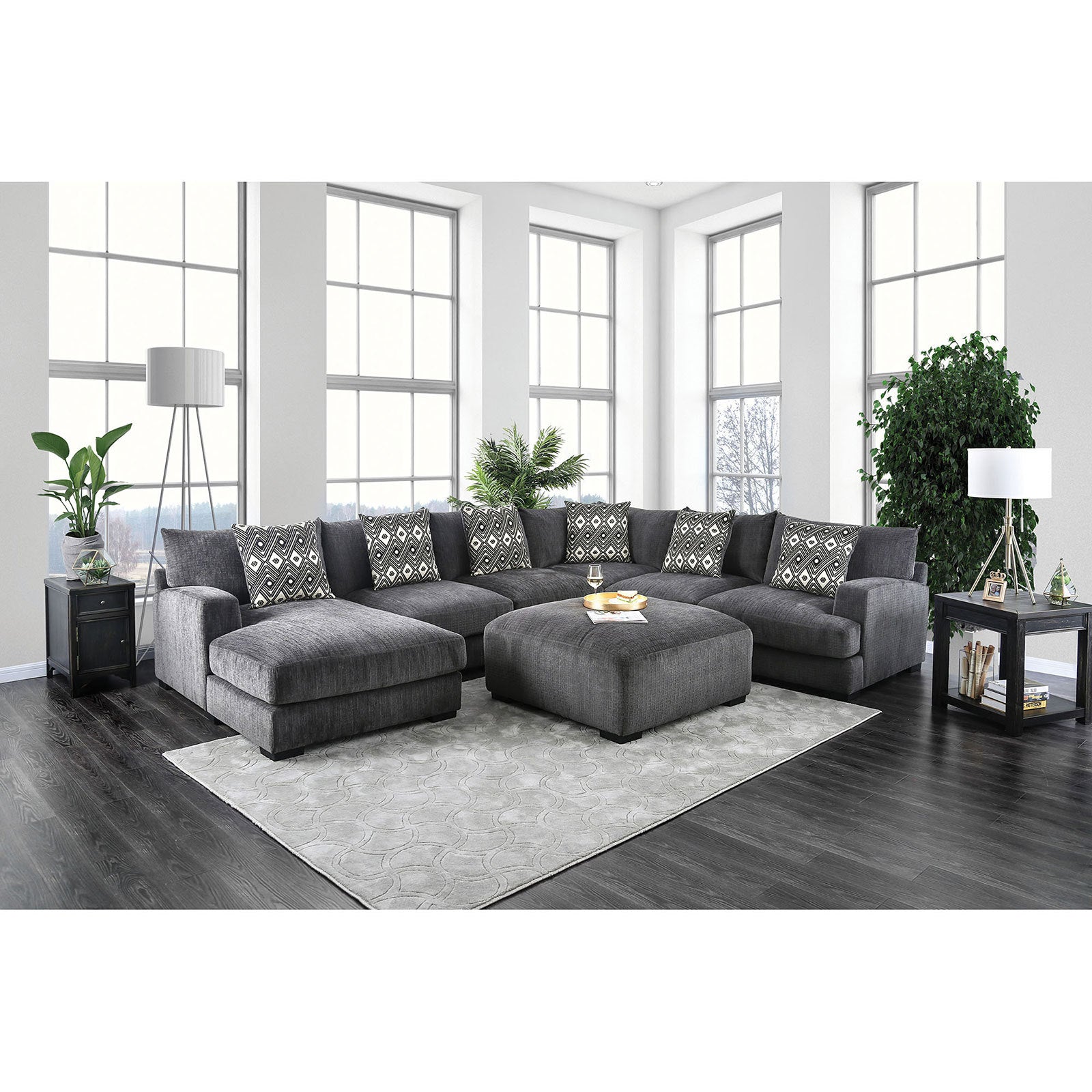 Living Room Lounge Ottoman Gray Chenille Fabric Comfort Cozy Plush Seat Foam Wooden Legs 1Pc Ottoman Only. Gray Chenille Primary Living Space Grey Contemporary,Modern Chenille