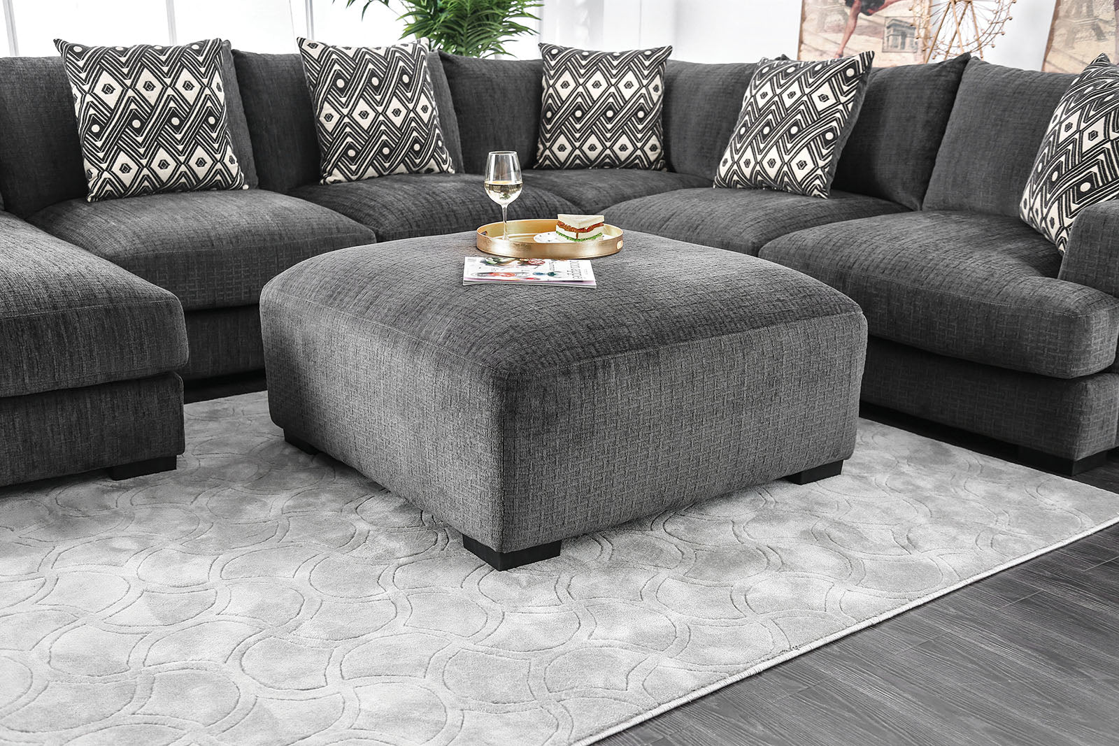 Living Room Lounge Ottoman Gray Chenille Fabric Comfort Cozy Plush Seat Foam Wooden Legs 1Pc Ottoman Only. Gray Chenille Primary Living Space Grey Contemporary,Modern Chenille