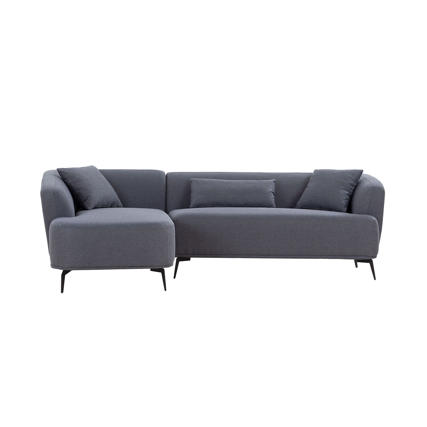 102" L Shape Sectional Sofa Couch With Chaise Lounge For Living Room Office, Metal Legs,Dark Grey Dark Gray Fabric