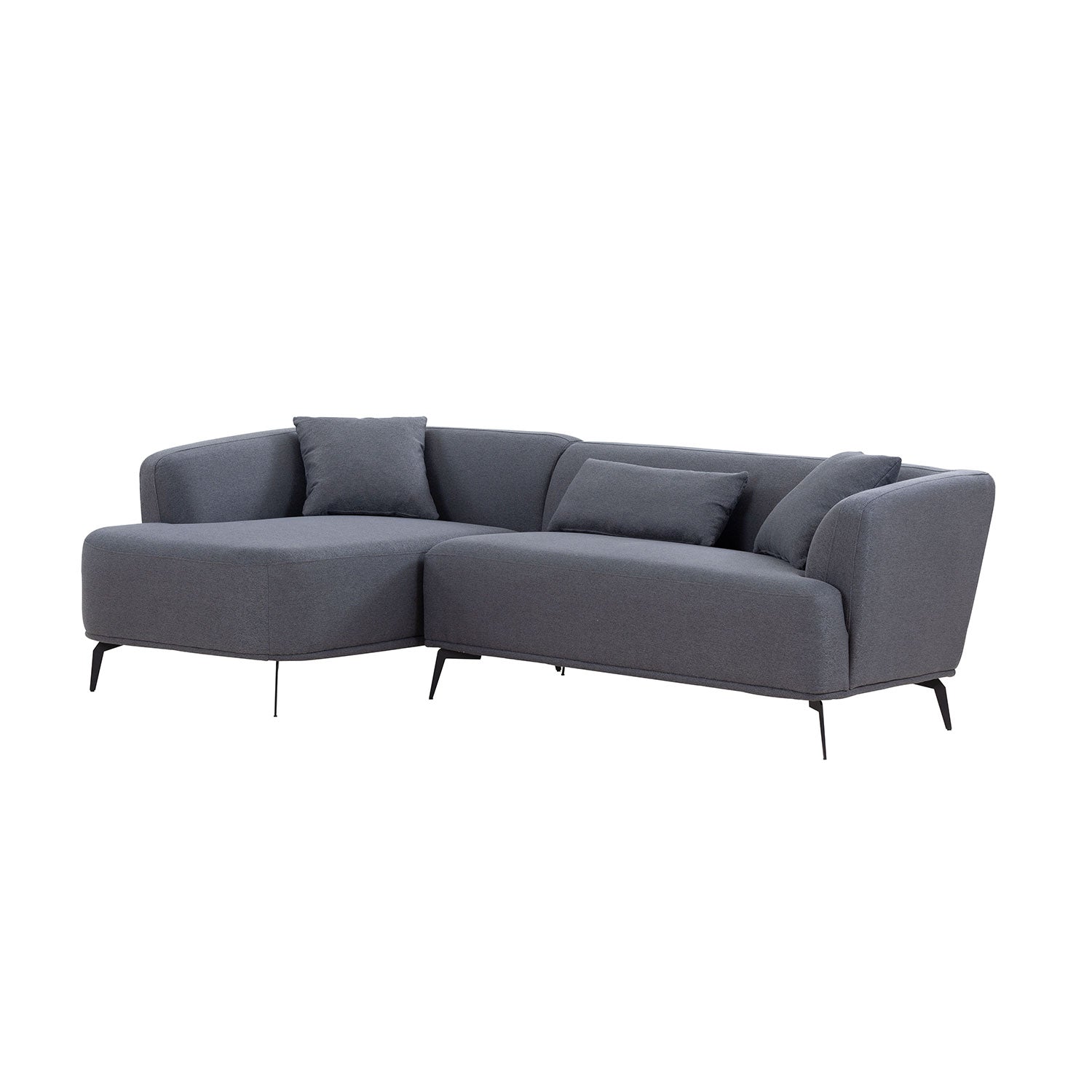 102" L Shape Sectional Sofa Couch With Chaise Lounge For Living Room Office, Metal Legs,Dark Grey Dark Gray Fabric