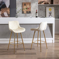 26 Inch Set Of 2 Bar Stools,With Chrome Footrest Velvet Fabric Counter Stool Golden Leg Simple Bar Stool,Cream Cream Foam Fabric