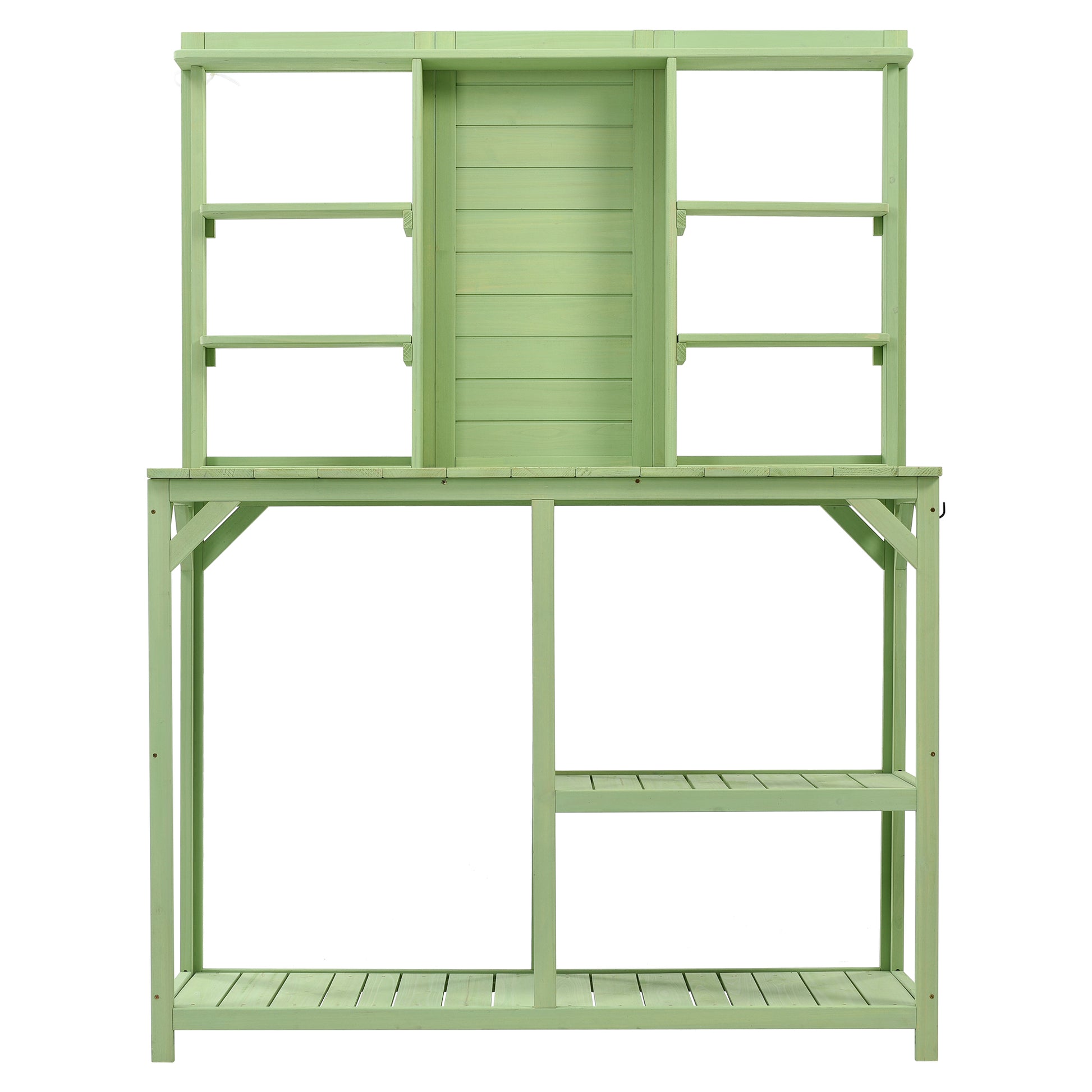 64.6" Large Outdoor Potting Bench, Garden Potting Table, Wood Workstation With 6 Tier Shelves, Large Tabletop And Side Hook For Mudroom, Backyard,Green Green Garden & Outdoor Casual Wood Solid Wood