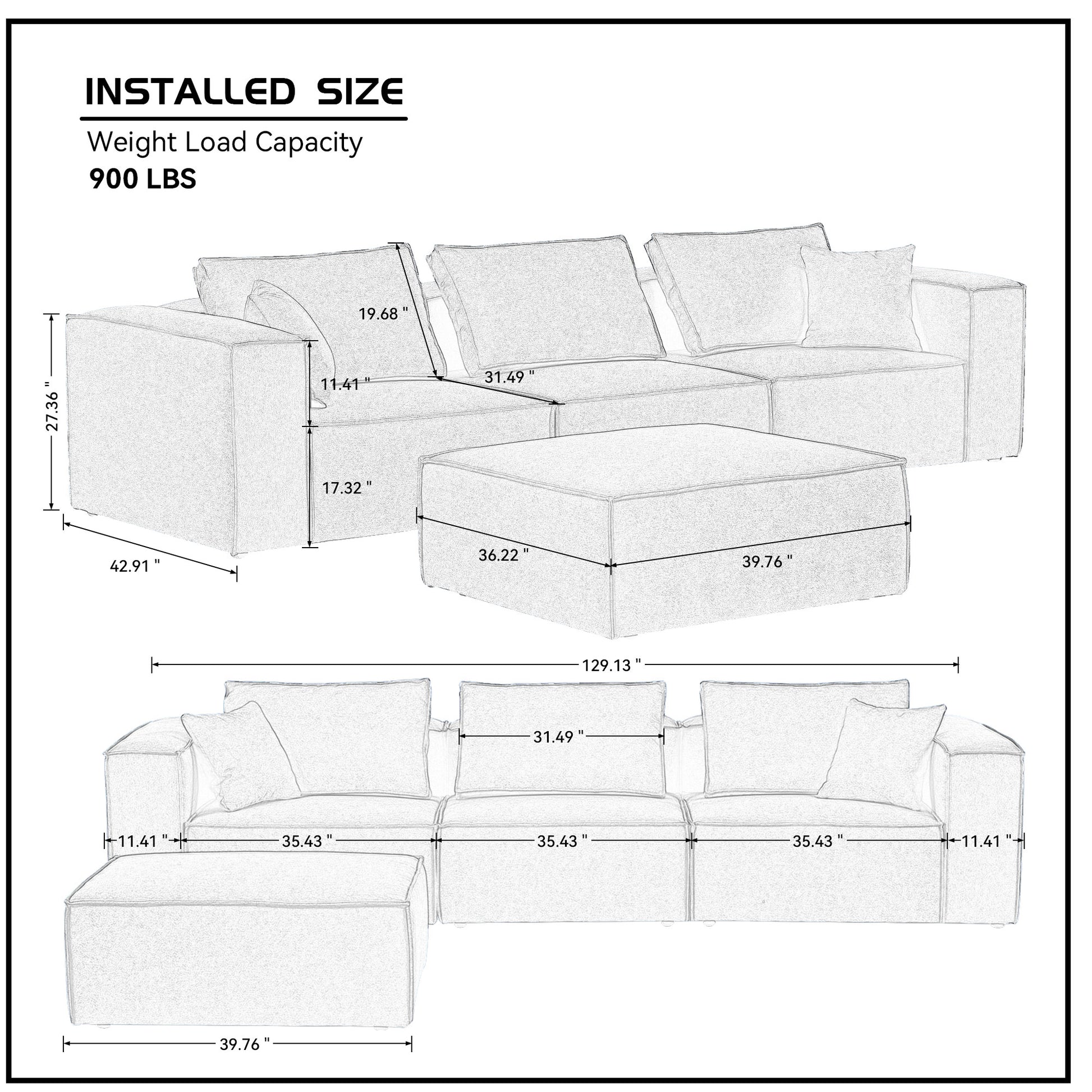 Modular Sectional Living Room Sofa Set, Modern Minimalist Style Couch With Ottoman And Reversible Chaise, L Shape, White White Fabric