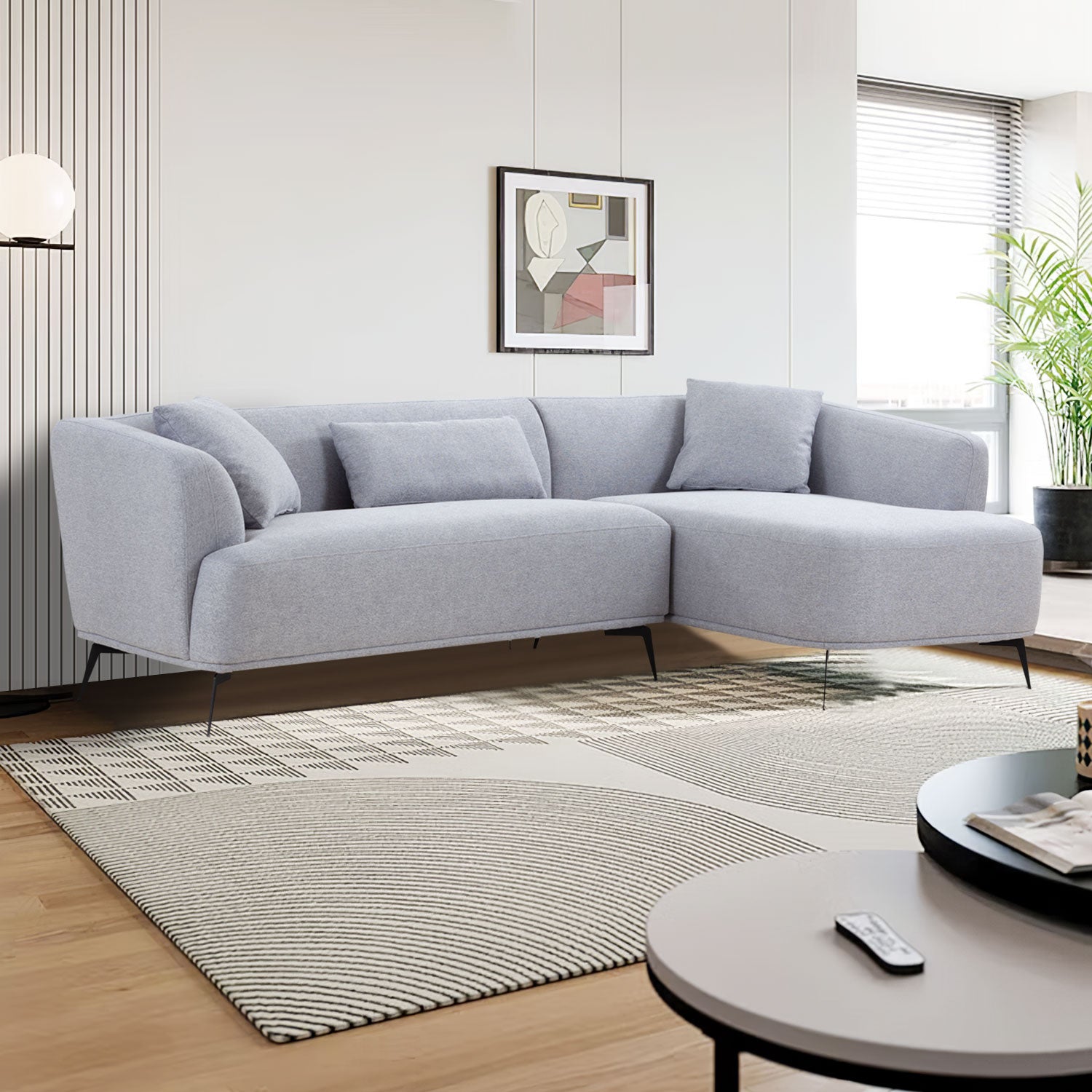 L Shape Sectional Sofa Couch With Chaise,Metal Legs,Light Grey Light Grey Fabric