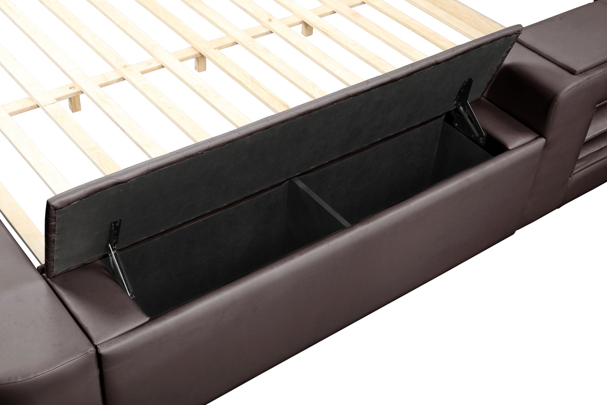 Zoya Smart Multifunctional King Size Bed Made With Wood In Brown Box Spring Not Required King Brown Wood Bedroom Contemporary,Modern Slat Beds Upholstered Wood