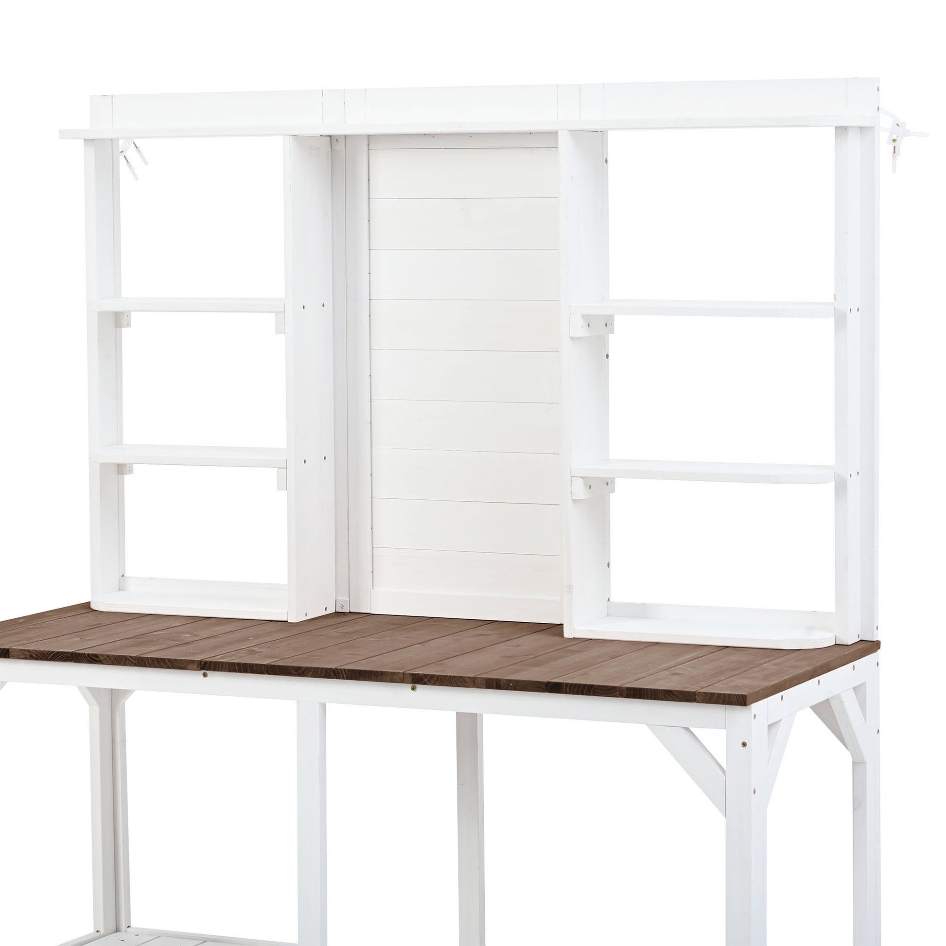 64.6" Large Outdoor Potting Bench, Garden Potting Table, Wood Workstation With 6 Tier Shelves, Large Tabletop And Side Hook For Mudroom, Backyard,White White Garden & Outdoor Casual Wood Solid Wood