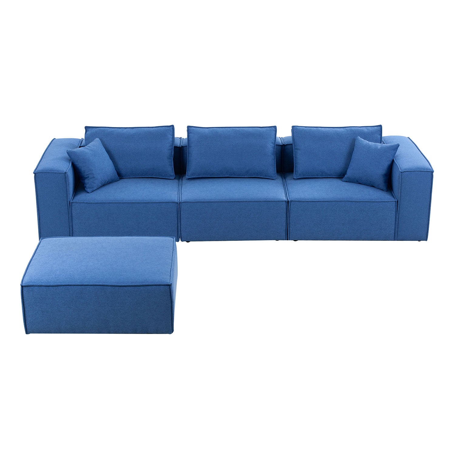 4 Piece Upholstered Sectional Sofa In Blue Blue Fabric