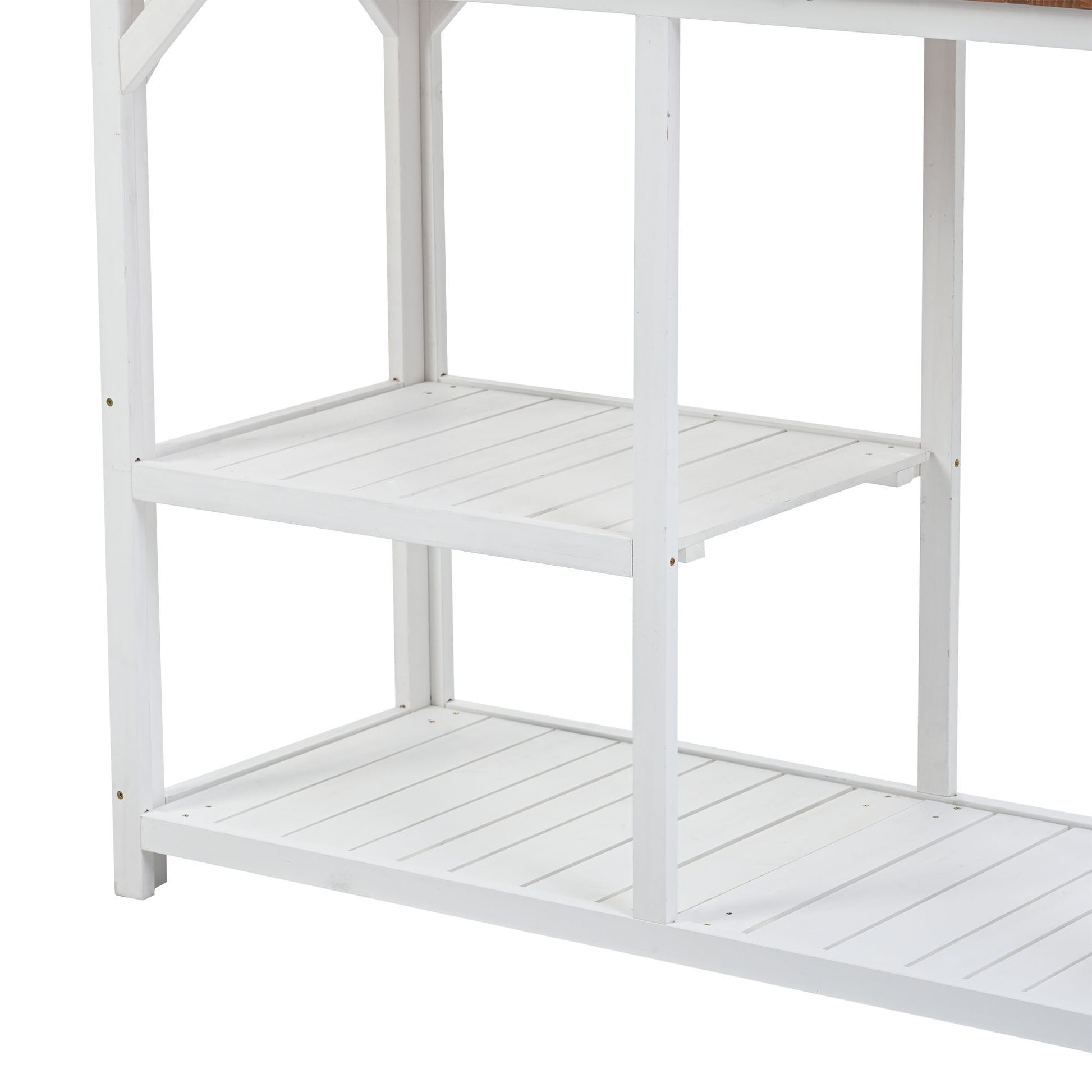 64.6" Large Outdoor Potting Bench, Garden Potting Table, Wood Workstation With 6 Tier Shelves, Large Tabletop And Side Hook For Mudroom, Backyard,White White Garden & Outdoor Casual Wood Solid Wood