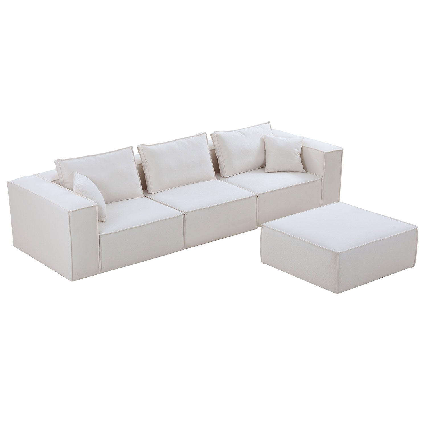 Modular Sectional Living Room Sofa Set, Modern Minimalist Style Couch With Ottoman And Reversible Chaise, L Shape, White White Fabric