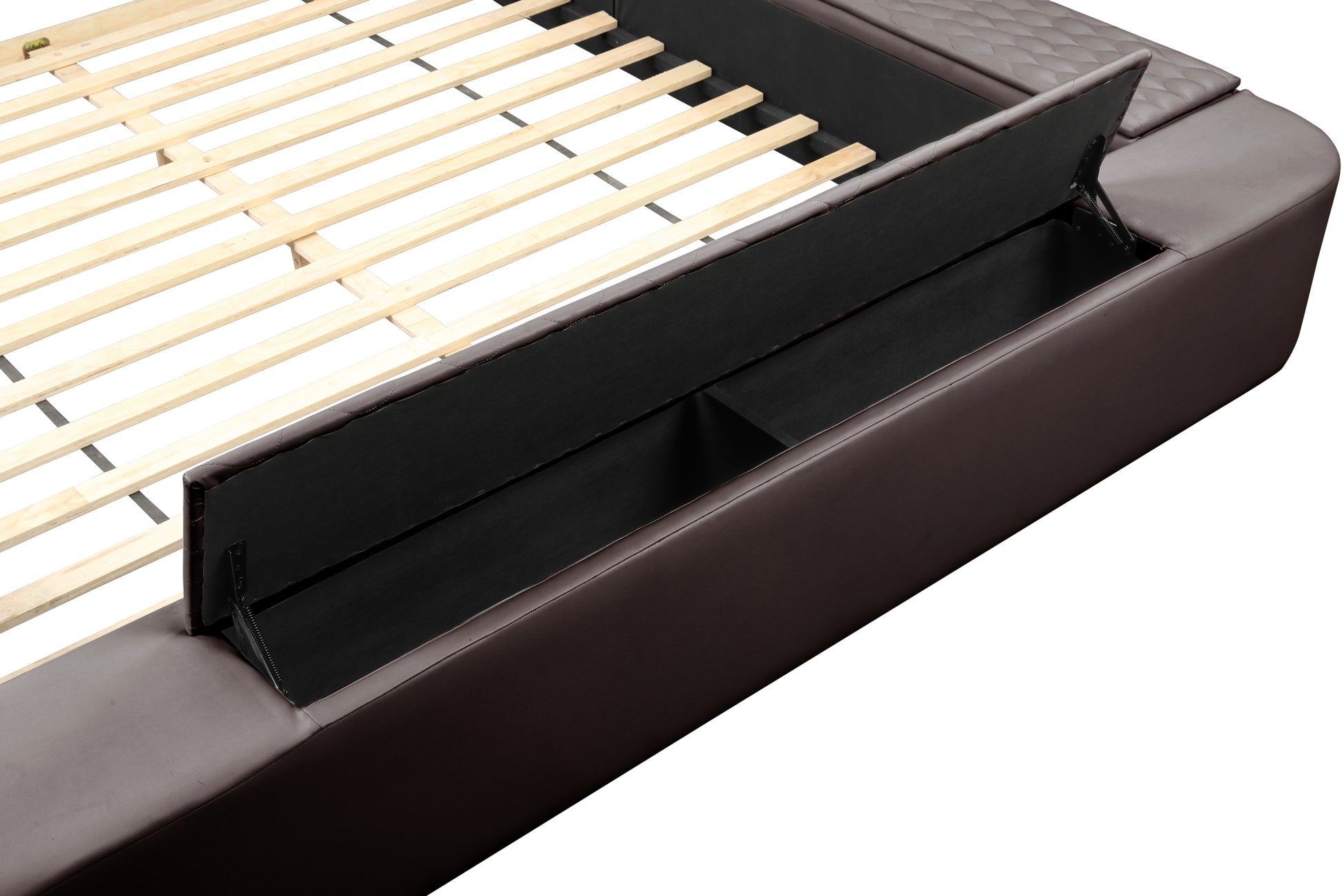 Zoya Smart Multifunctional King Size Bed Made With Wood In Brown Box Spring Not Required King Brown Wood Bedroom Contemporary,Modern Slat Beds Upholstered Wood