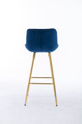 26 Inch Set Of 2 Bar Stools,With Steel Frame Footrest Velvet Fabric Golden Leg Simple Bar Stool,Blue Blue Foam Fabric