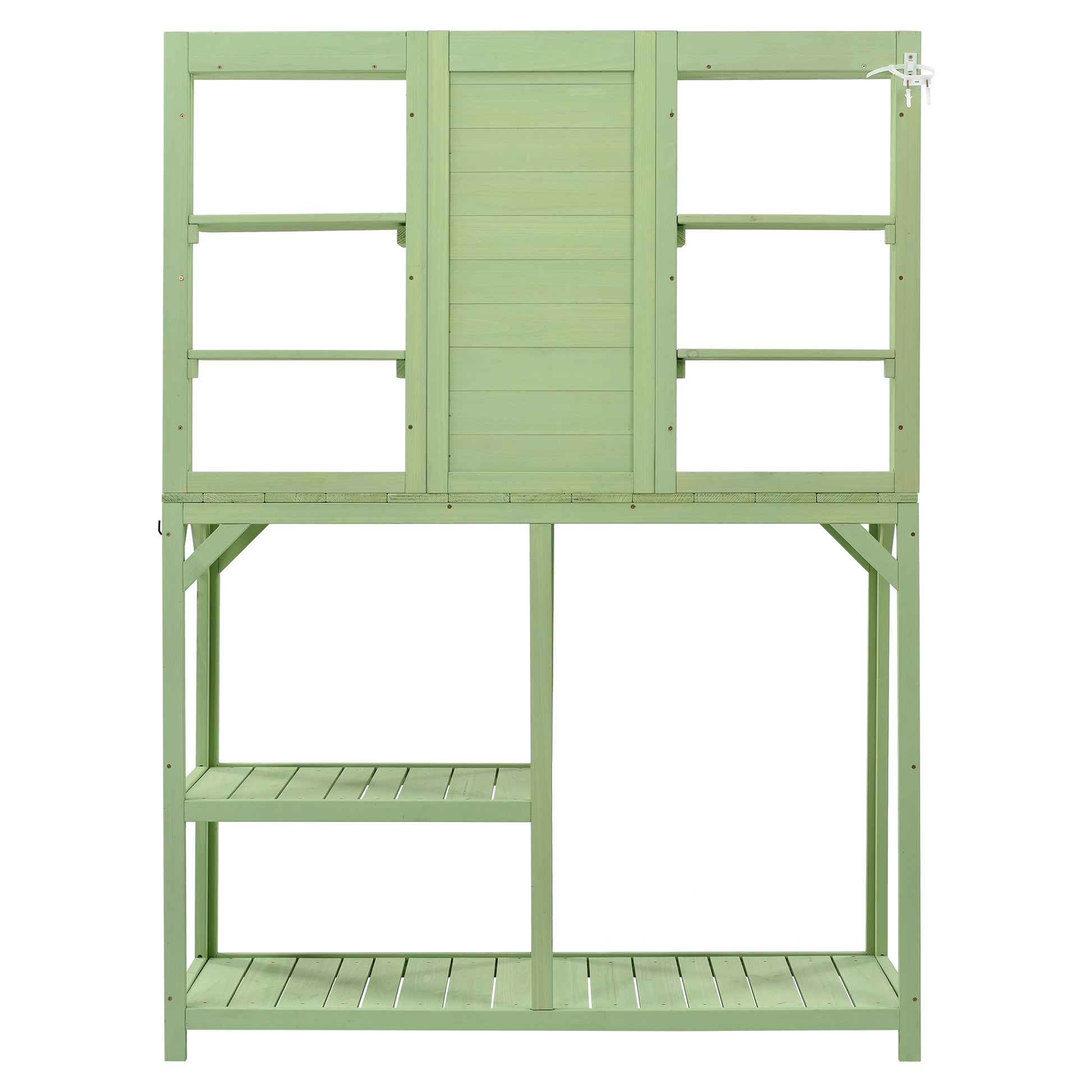 64.6" Large Outdoor Potting Bench, Garden Potting Table, Wood Workstation With 6 Tier Shelves, Large Tabletop And Side Hook For Mudroom, Backyard,Green Green Garden & Outdoor Casual Wood Solid Wood