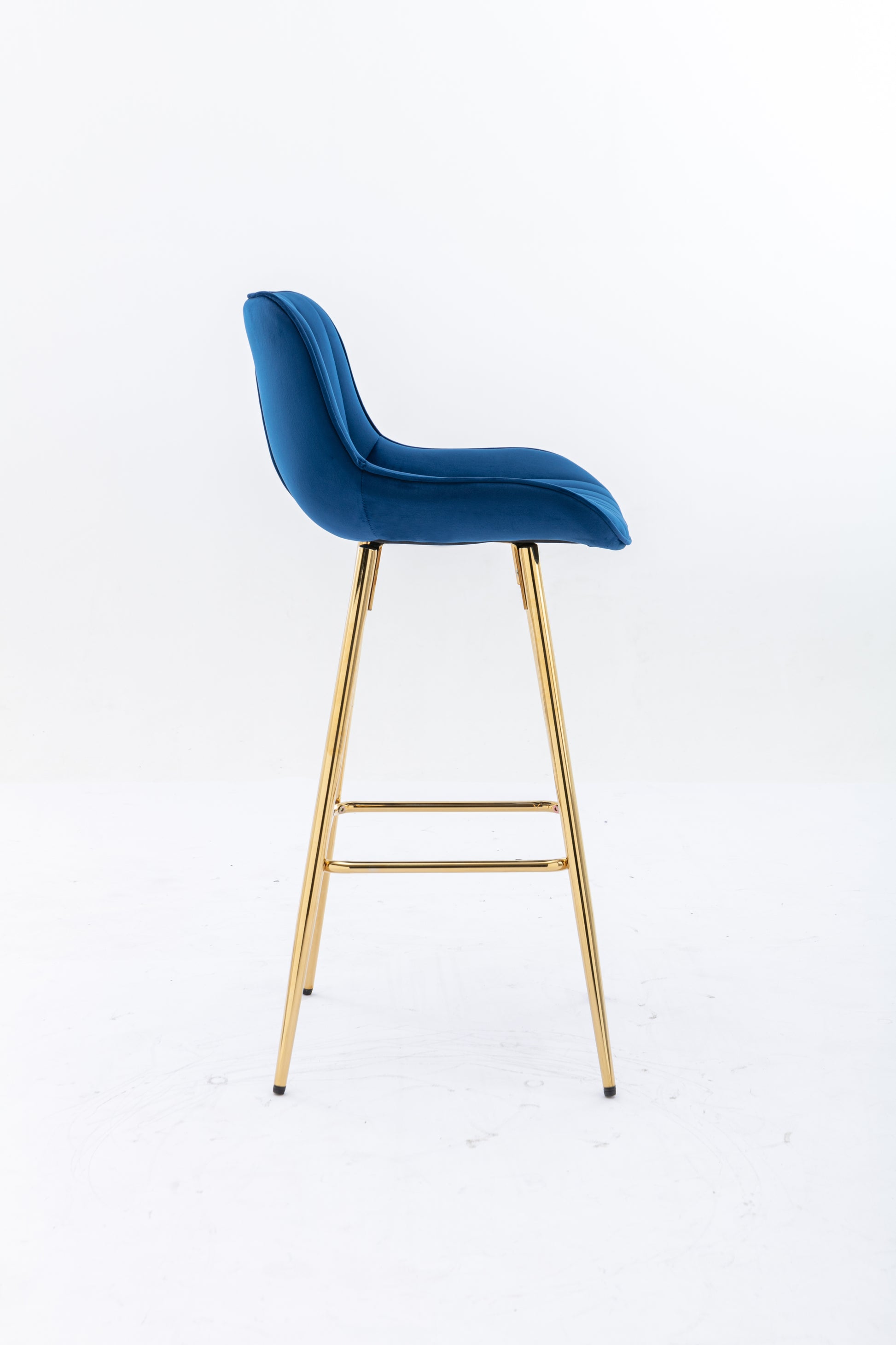 26 Inch Set Of 2 Bar Stools,With Steel Frame Footrest Velvet Fabric Golden Leg Simple Bar Stool,Blue Blue Foam Fabric