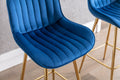 26 Inch Set Of 2 Bar Stools,With Steel Frame Footrest Velvet Fabric Golden Leg Simple Bar Stool,Blue Blue Foam Fabric