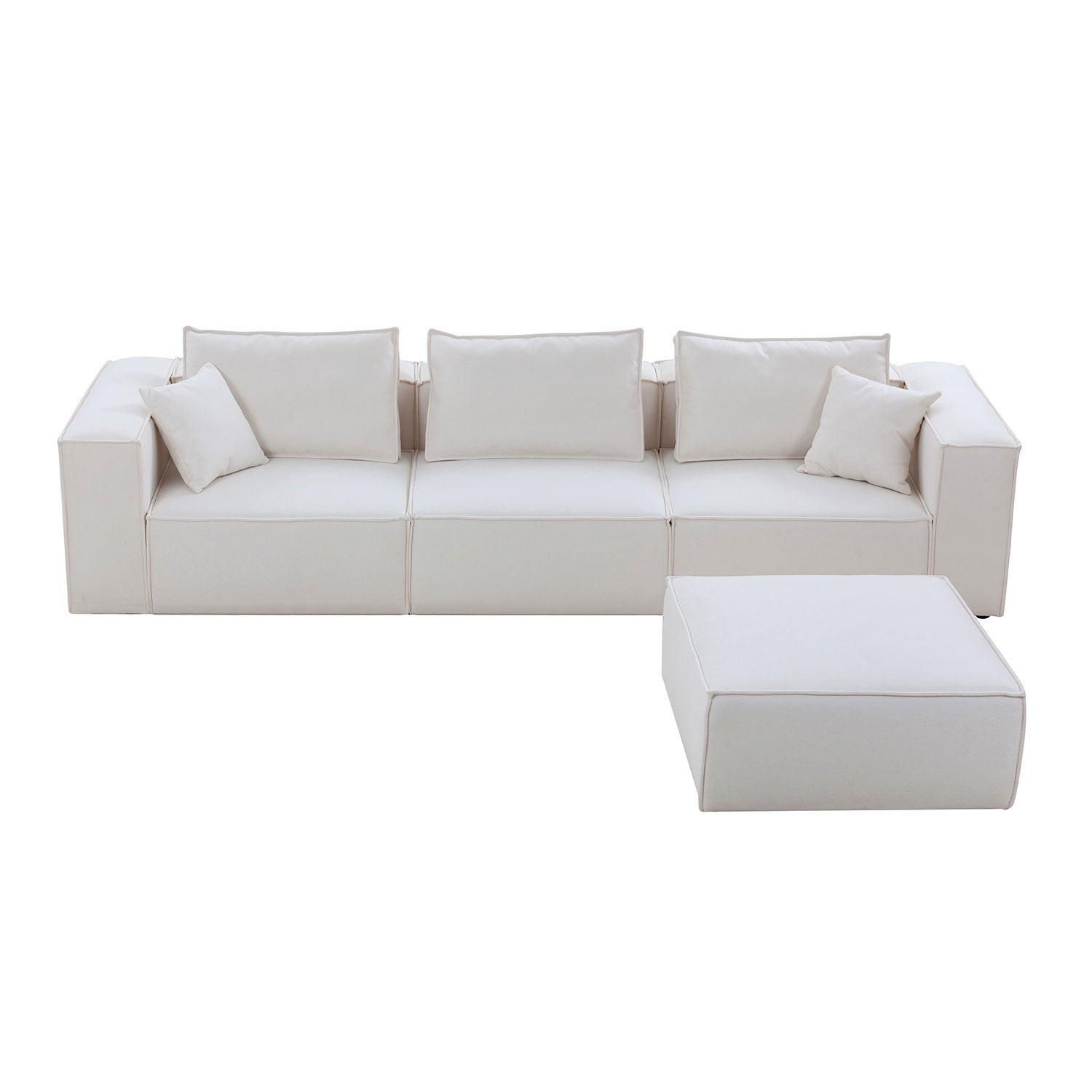 Modular Sectional Living Room Sofa Set, Modern Minimalist Style Couch With Ottoman And Reversible Chaise, L Shape, White White Fabric