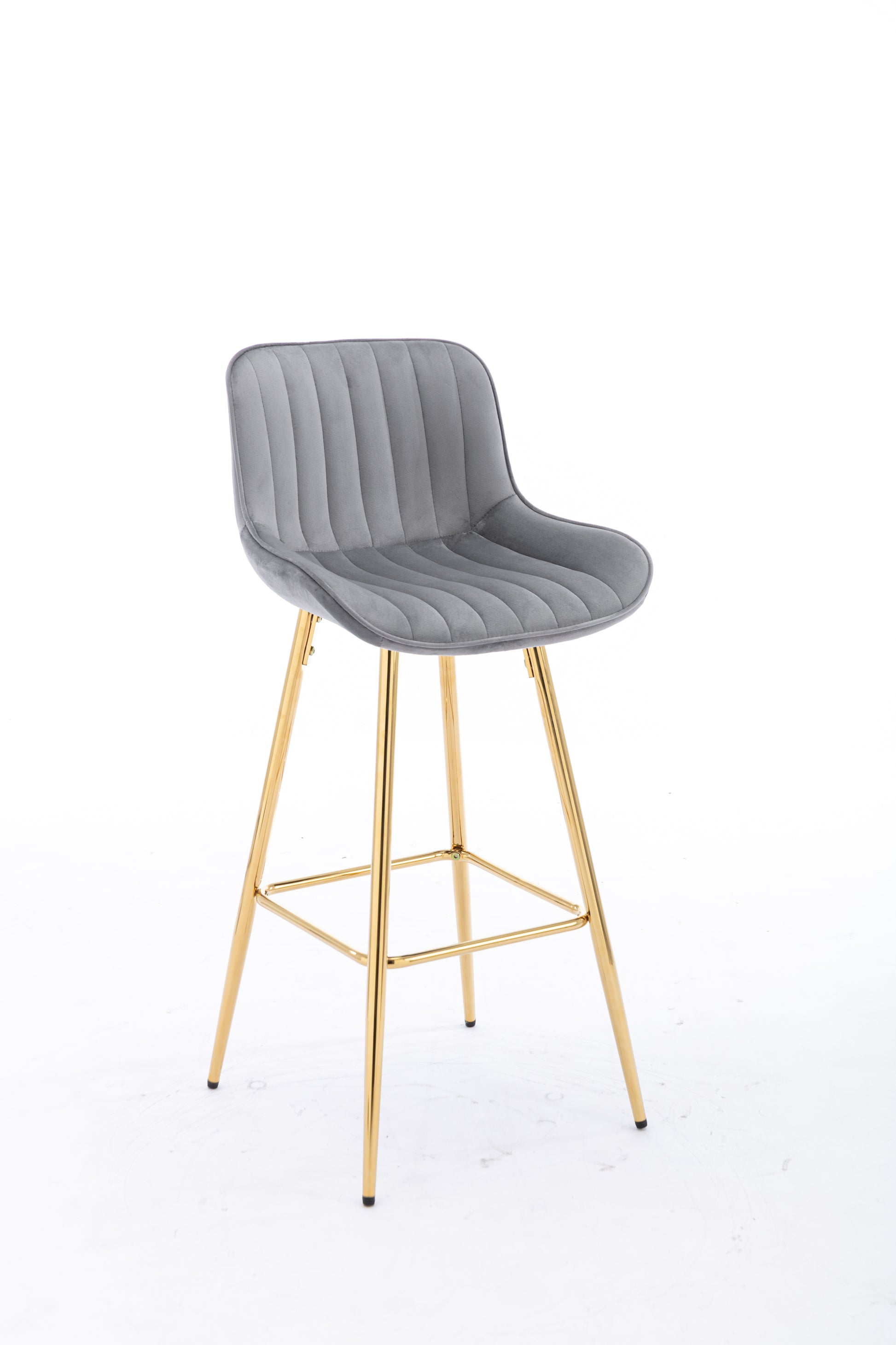 26 Inch Set Of 2 Bar Stools,With Chrome Footrest Velvet Fabric Counter Stool Golden Leg Simple Bar Stool,Gray Gray Foam Fabric