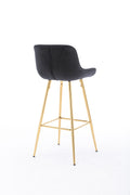 30 Inch Set Of 2 Bar Stools,With Chrome Footrest Velvet Fabric Counter Stool Golden Leg Simple High Bar Stool,Black Black Foam Fabric