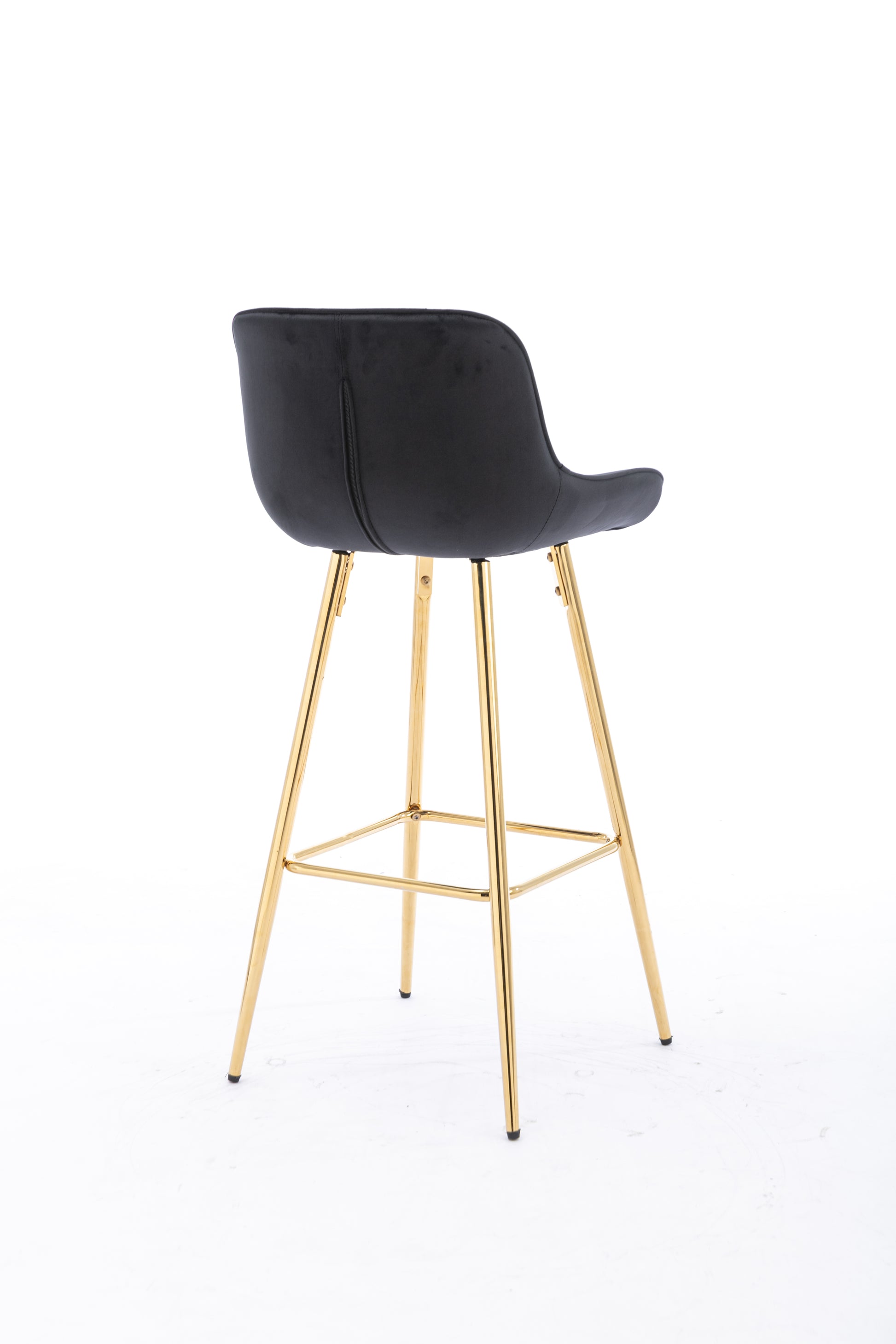 30 Inch Set Of 2 Bar Stools,With Chrome Footrest Velvet Fabric Counter Stool Golden Leg Simple High Bar Stool,Black Black Foam Fabric