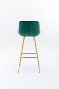 26 Inch Set Of 2 Bar Stools,With Chrome Footrest Velvet Fabric Counter Stool Golden Leg Simple Bar Stool,Green Green Foam Fabric