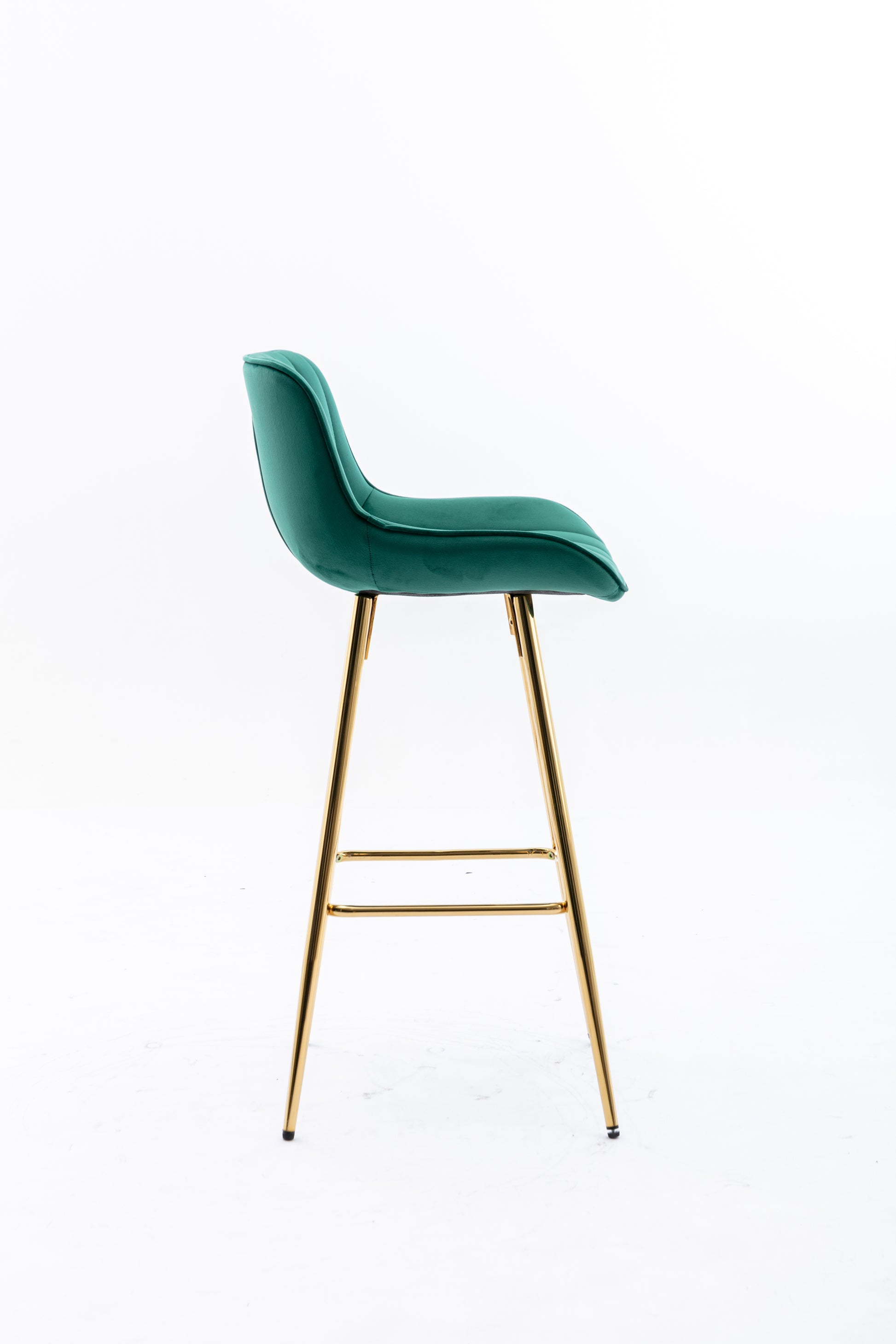 26 Inch Set Of 2 Bar Stools,With Chrome Footrest Velvet Fabric Counter Stool Golden Leg Simple Bar Stool,Green Green Foam Fabric