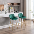 30 Inch Set Of 2 Bar Stools,With Chrome Footrest Velvet Fabric Counter Stool Golden Leg Simple High Bar Stool,Green Green Foam Fabric