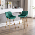 26 Inch Set Of 2 Bar Stools,With Chrome Footrest Velvet Fabric Counter Stool Golden Leg Simple Bar Stool,Green Green Foam Fabric