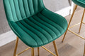 26 Inch Set Of 2 Bar Stools,With Chrome Footrest Velvet Fabric Counter Stool Golden Leg Simple Bar Stool,Green Green Foam Fabric