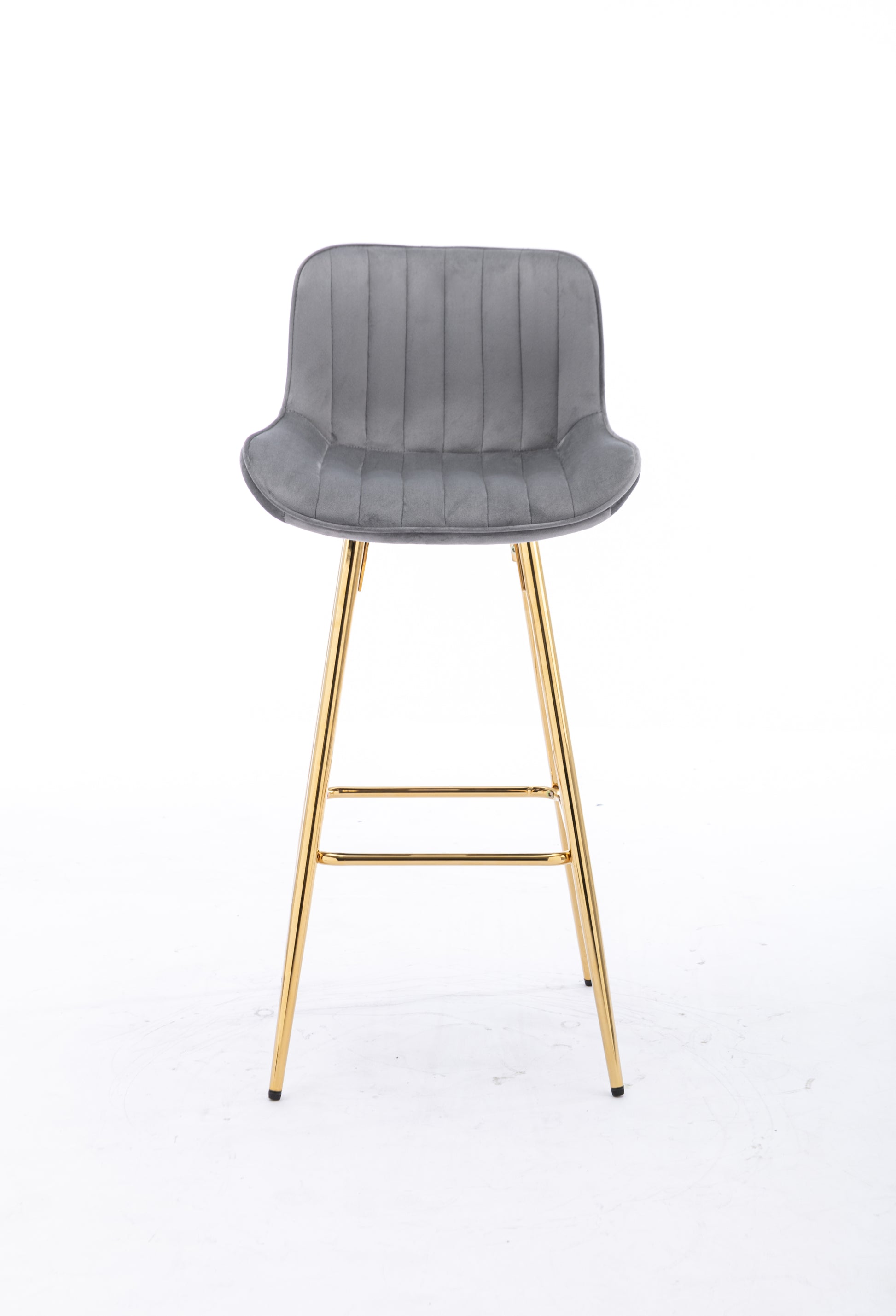 26 Inch Set Of 2 Bar Stools,With Chrome Footrest Velvet Fabric Counter Stool Golden Leg Simple Bar Stool,Gray Gray Foam Fabric