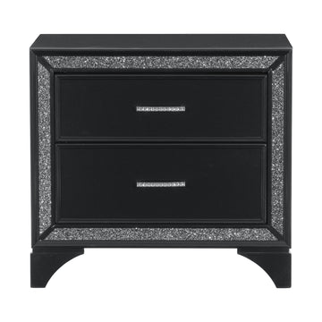 Glamourous Peal Black Metallic Finish 1Pc Nightstand Of 2X Drawers Faux Crystal Handles Modern Bedroom Wooden Furniture Black 2 Drawers Bedroom Modern Solid Wood