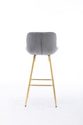 26 Inch Set Of 2 Bar Stools,With Chrome Footrest Velvet Fabric Counter Stool Golden Leg Simple Bar Stool,Gray Gray Foam Fabric